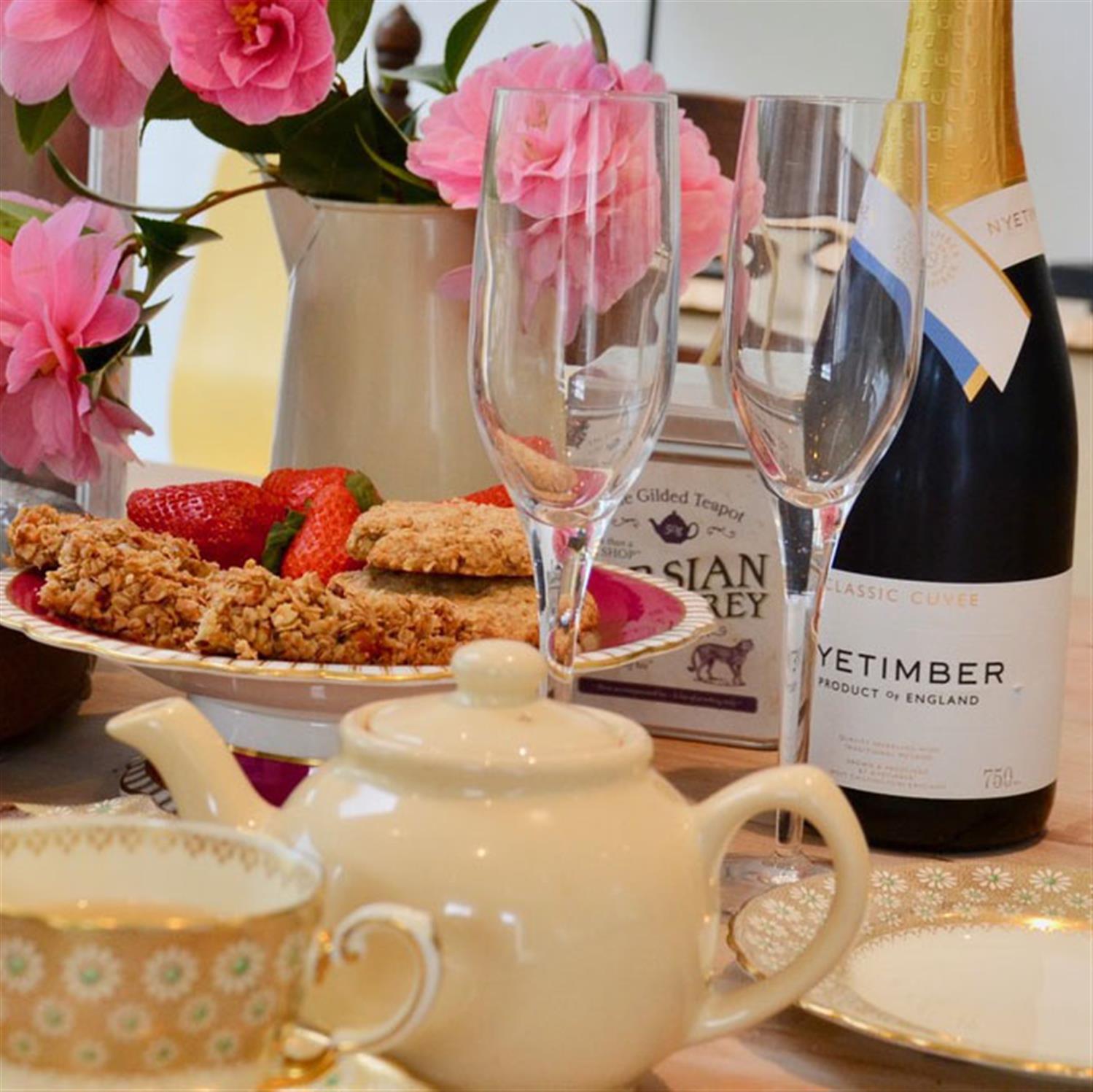 A table set out for a champagne tea